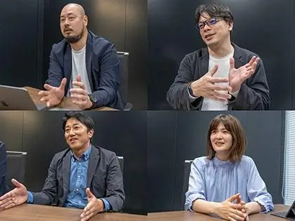 インタビューの参加者。左上から時計回りにmov 代表取締役 渡邊誠氏、日本ピザハット マーケティング部 デジタルオウンド課 課長 薮内浩平氏、NTTドコモ・ベンチャーズ 新井春香氏、NTTドコモ スマートライフカンパニー コンシューママーケティング部 コンシューママーケティング企画担当部長 兼 ポータル推進担当部長 橋田直樹氏