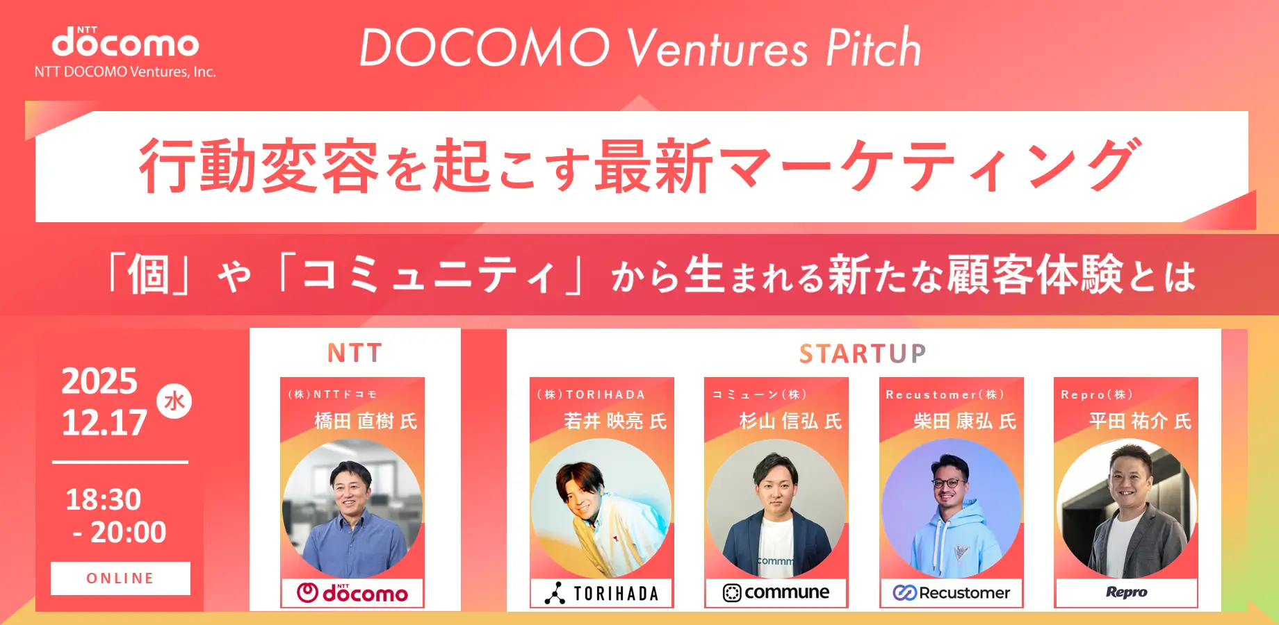 【ドコモベンチャーズピッチ】行動変容を起こす最新マーケティング　～「個」や「コミュニティ」から生まれる新たな顧客体験とは～