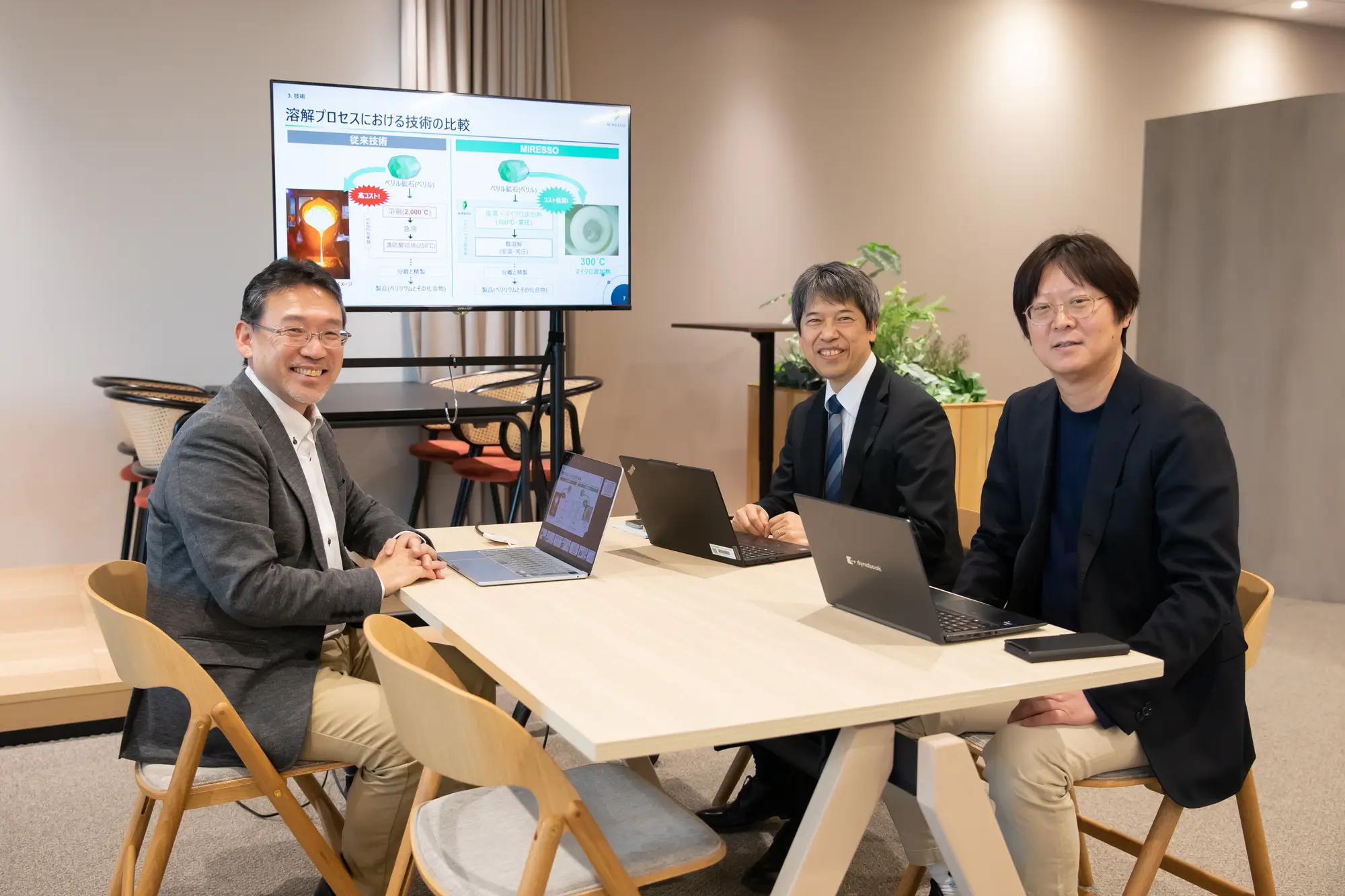 (左から) MiRESSO 中道さん、NTTアノードエナジー 田中、NDV 木村
